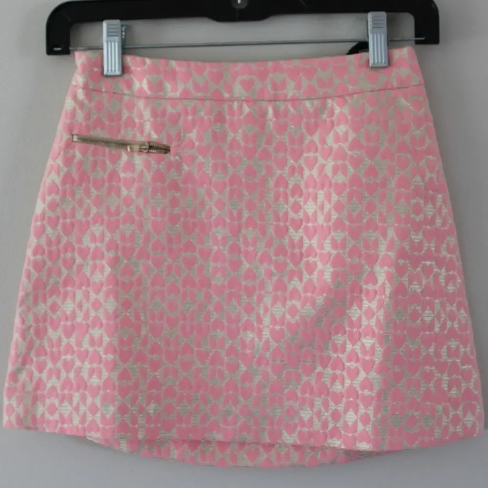 NWT Bonpoint Couture Dona Metallic Pink Heart Mini‎ Skirt 12